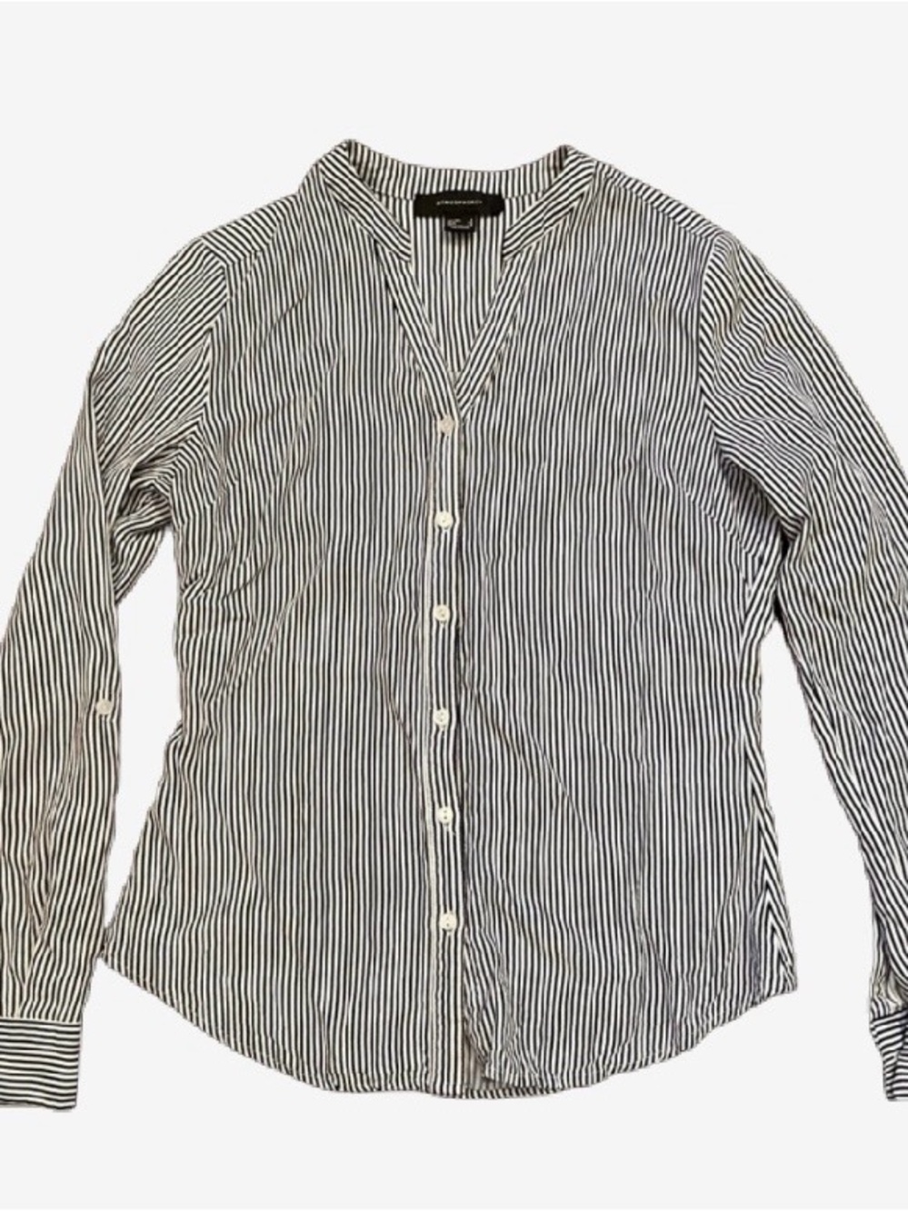 Atmosphere Women's Navy and White Striped Button Down Shirt